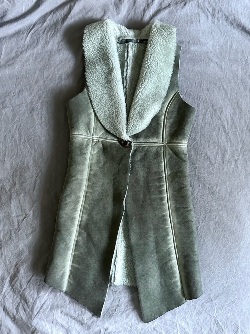 Y2K faux shearling long light mint gray vest